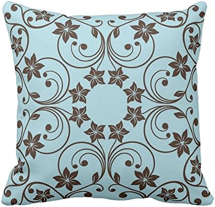 Custom Decorative Cushion Covers Floral Design Teal Blue and Brown Flower Pattern Throw Pillow Cover Pillowcases Cushion Home Sofa Custom Zippered