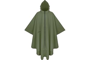 PTEROMY Hooded Rain Poncho for Adult with Pocket and Zipper, Waterproof Lightweight Raincoat for Men and Women