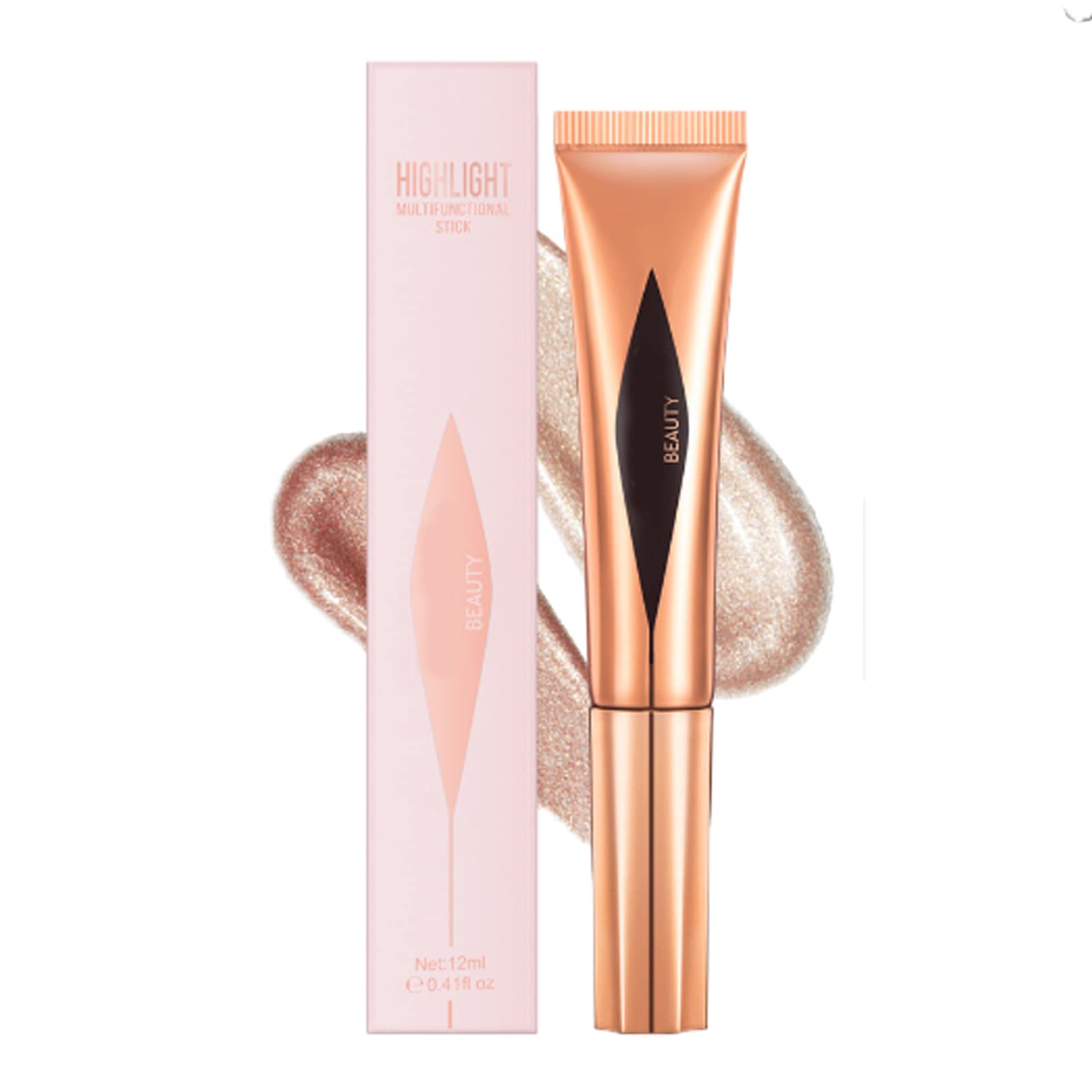 DMQ Liquid Highlighter, Shimmer Highlighter Makeup Stick With Cushion Applicator, Glitter Illuminator Glow, Face Long Lasting Liquid, Waterproof Body (03), Pack of 1