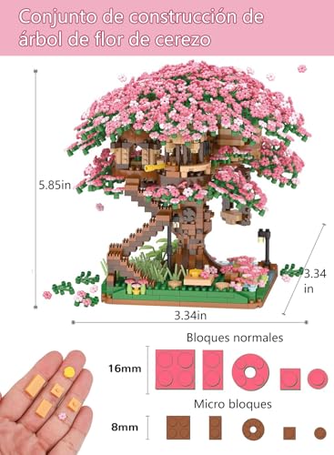 Bloques de Construcción de Flor de Cerezo 2008 Piezas, Juego de Bloques de Bonsái, Mini Bloques de Árbol Artificial Decoración Hogar y Oficina, Idea Regalo para Mujere y Hombre, Juguete para 8+ Años