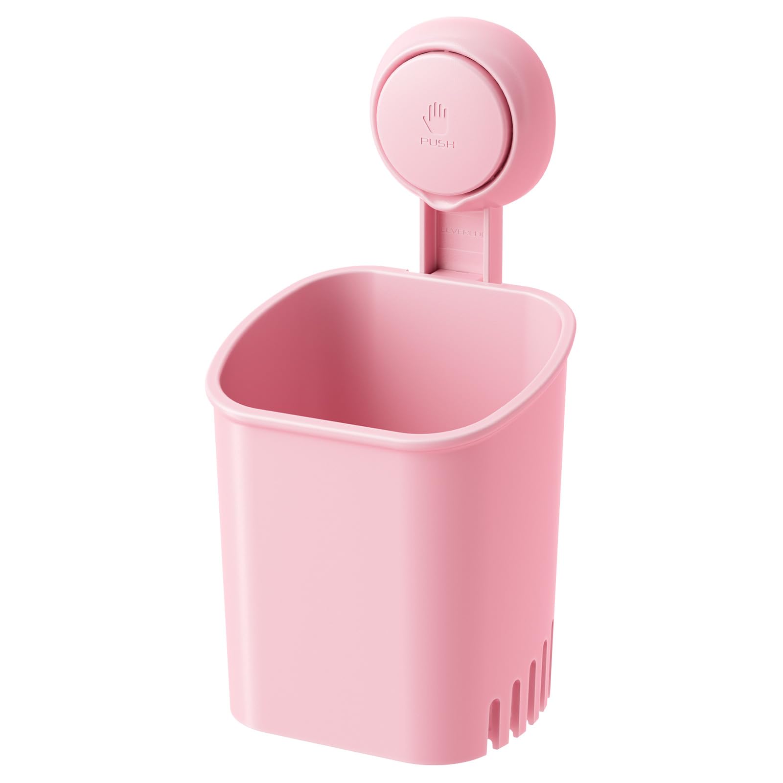 LEVERLOC Powerful Suction Cup Toothbrush Holder, Drill-Free Wall Shower Holder for Toothbrush, Toothpaste, Razor, Self-draining Kitchen Tableware Organizer, Removable Suction Cup in Shower, Pink