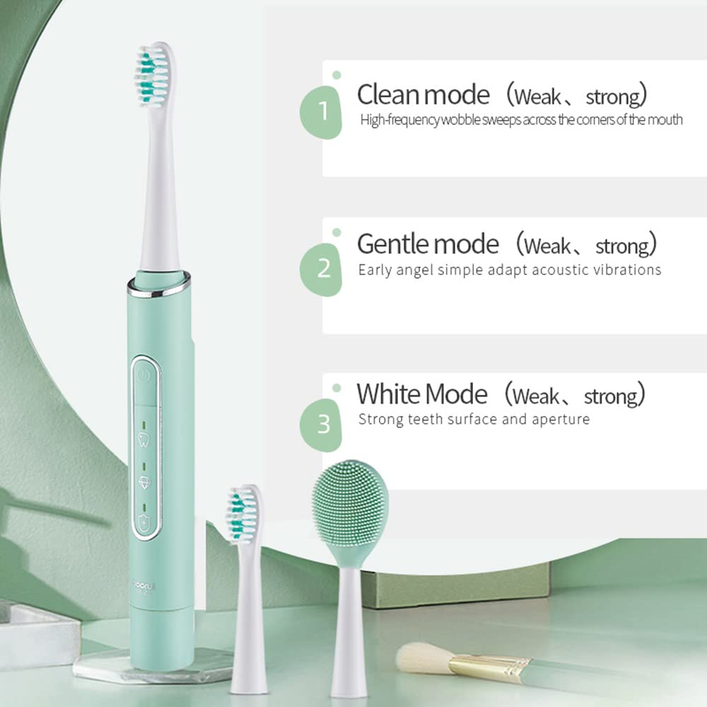 TOPBOMED Electric Toothbrush for Adults IPX7 Waterproof,Sonic Electric Toothbrush 6 Modes- Face-Washing Toothbrush (Green)