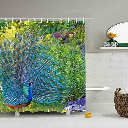 Fornate Bathroom Shower Curtain - Peacock Wallpaper Waterproof Fabric Shower Curtain with Hook