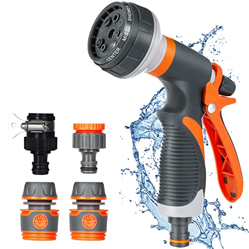 Garden Irrigation Gun, Multifunction Gun with Controllable Water Flow, Water Spray with 8 Adjustable Modes for Car Wash, Shower, Cleaning Sidewalk and Pet Bathing