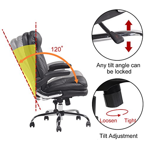 YAMASORO Ergonomic High-Back Black Executive PU Leather Office Chair with Flip-Up Arms, Swivel, Big and Tall BLACK