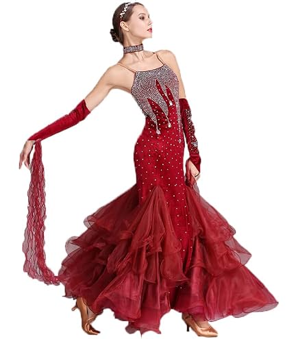 Robe De Danse Fluide Sans Manches - Tulle, Strass - Tango, Valse, Ballet - Taille S à XXL - 85% Polyester, 15% élasthanne - 3