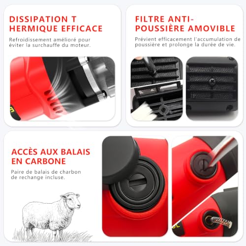 1000 W Electric Sheep Trimmer Machine with 6 Adjustable Speeds Professional Shearing Machine for Pets Wool Goat with Carry Case (Red)