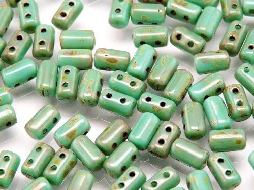 Czech Glass 2-Hole Seed Beads RULLA 3x5mm 0.7oz (20g) Turquoise Little TRAVERTIN