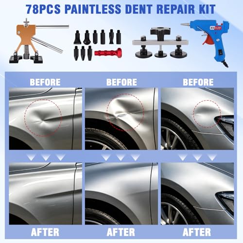 78Pcs Car Body Dent Puller Kit Car Dent Puller Kit Dent Hammer Puller Bridge Puller Kit for Car Vehicle Portier Dent Removal