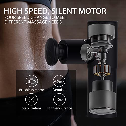 Mini Massage Gun, Portable Deep Tissue Massage Gun, Super Quiet Handheld Fascia Gun Massager, for Fitness Workout, Pain Relief Percussion Muscle Gun with 4 Massage Heads, Easy to Carry