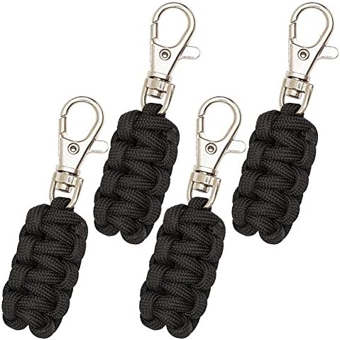Paracord Zipper Pulls (Metal Hook Thin Enough To Attach To Almost Any Zipper) 4 Pack - Black