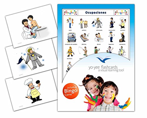 Occupations Flashcards in Spanish Language - Flash Cards with Matching Bingo Game for Toddlers, Kids, Children and Adults - Size 4.13  5.83 in - DIN A6