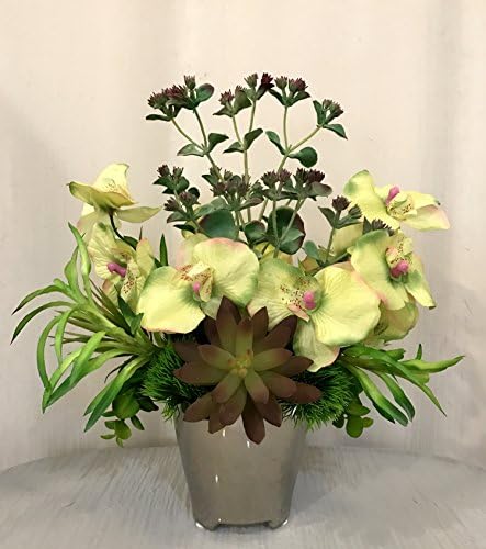 Artificial Desert Butterfly Plant and Assorted Succulent Plants Arrangement in Silver Ceramic Pot, Purple and Green, Home Office Decor Plant, Handcrafted at the Floral Mart