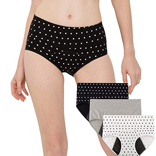 INNERSY Period Underwear Women High Waist Cotton Leakproof Incontinence Pants Multipack 3 (UK8, 2 Dots/1 Gray)