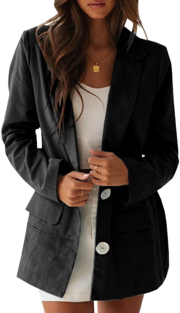 Ofenbuy Womens Casual Long Blazer Loose Fit Long Sleeve Linen Cardigan Jacket Boyfriend Blazers