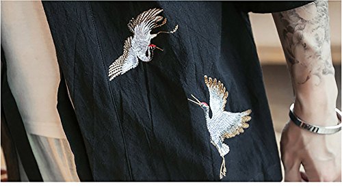 YOUMU Men Japanese Kimono Cardigan Cranes Embroidery Jacket Vintage Loose Japanese Yukata Coat Top Plus Size - Thumbnail 5