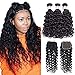Alibeauty Water Wave Bundles with Closure 100% Brazilian Curly Human Hair 3 Bundles with Lace Closure Soft Deep Water Wave Wet and Wavy Hair Natural Black (16 18 20+14)