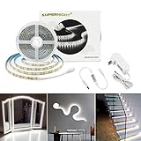 SUPERNIGHT Daylight White LED Light Strip 6500K, Brightness Adjustable 16.4ft 600 LEDs SMD 2835 Strip Light with Dimmer, UL Listed 12V Power Supply for Cabinet, Vanity Mirror, DIY Decoration