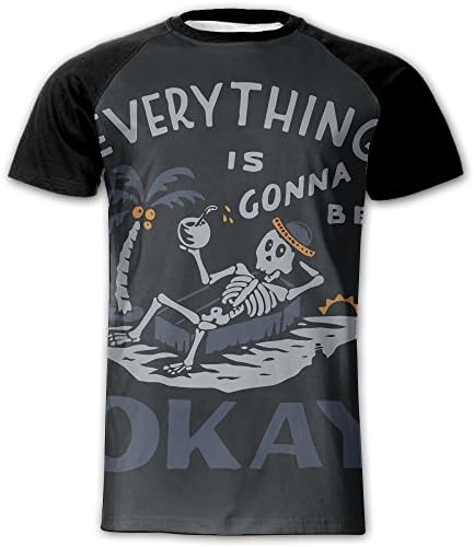 NaHa Home Nana Home Men's Everyrhing Is Gonna Be Okay Skeleton Front Print Leisure Short Sleeves T-Shirt Tee