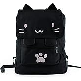 DemonChest Black College Cute Cat Embroidery Canvas School Backpack Bags for Kids Kitty(Pink)