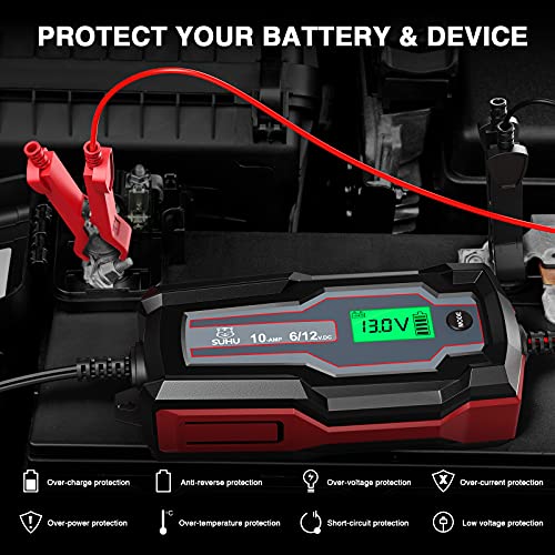 SUHU Car Battery Charger, 10Amp FullyAutomatic Smart Charger 6V/12V Quick Battery Charger