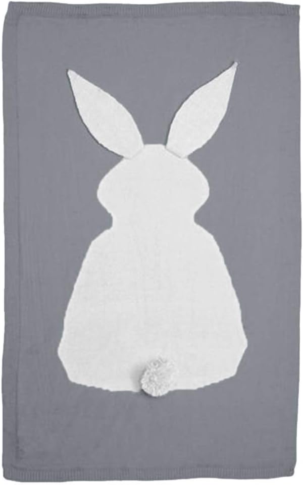 Maayun Baby Knit Blanket- Cute Rabbit Pattern With 3D Ears 28.74" x 42.5" Newborn Crochet Quilt Swaddle Wrap Stroller Cover Nursing Blanket Children's Bath Towel (Gray)