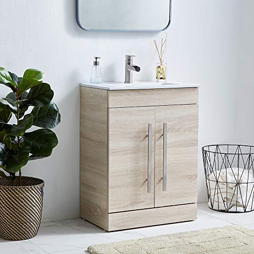 24 Inch Modern Grey Wood Grain Bathroom Vanity Bath Vanity with Sink