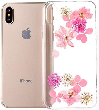 GWLuck GWL-RFCX-Sakura Preserved Fresh Flower Case iPhone X Case With Real Dry Floral Petal Leaves Embedded Clear Gel TPU Cover Scratch-Resistant For Girls - Sakura