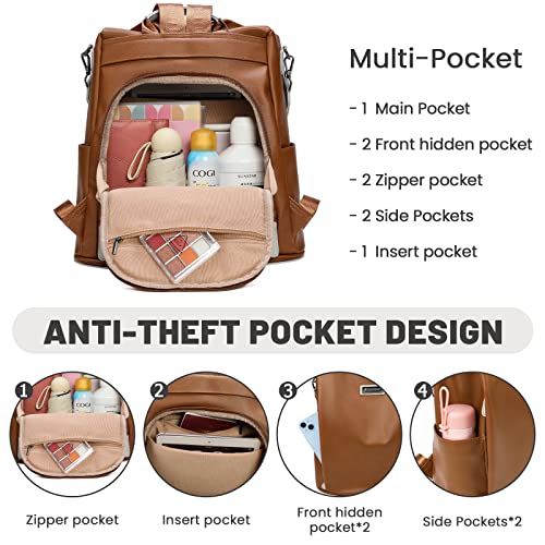 UHIW Backpack Purse for Women Backpacks Fashion Leather Bookbag Pu Handbags And Shoulder Bags with Tassel (Brown)