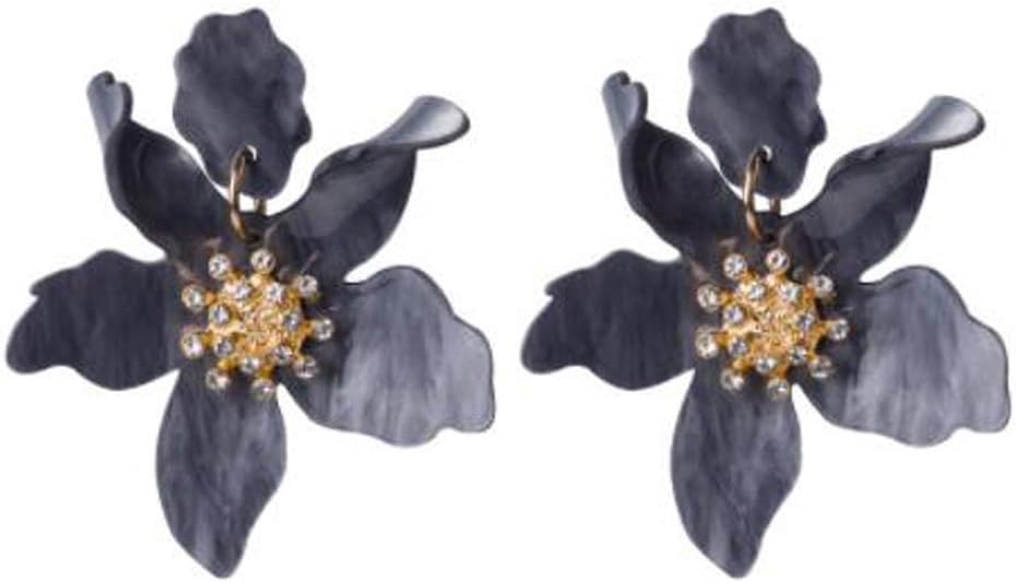 HoGadget Oversized Statement Flower Earrings Acrylic Resin Dangle Drop Earrings Women Stainless Steel Crystal Jewelry
