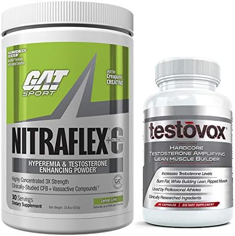 Testovox Muscle Building Supplement, Nitraflex + Creatine - Professional Grade Muscle Builder Pills with Fat Burning, Testosterone Boosting, High Intensity Pre Workout Formula (Lemon Lime)