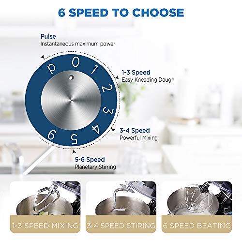 CHULUX Electric Stand Mixer, 660W Tilt-Head Kitchen Food Mixing Machine, 6.5 QT Spout Stainless Steel Bowl With Handle, Low Noisy, 6 Speed Control, Dough Hook, Egg Whisk, Beater, For Cake, Bread and Pizza - Thumbnail 2