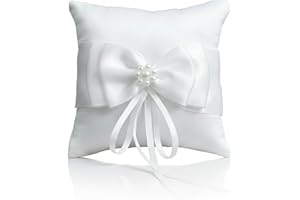 Wedding Ring Pillow Ivory Ring Cushion Pearls Elegant Ring Bearer Holder Collection for Wedding Party Anniversary Ceromony, 7