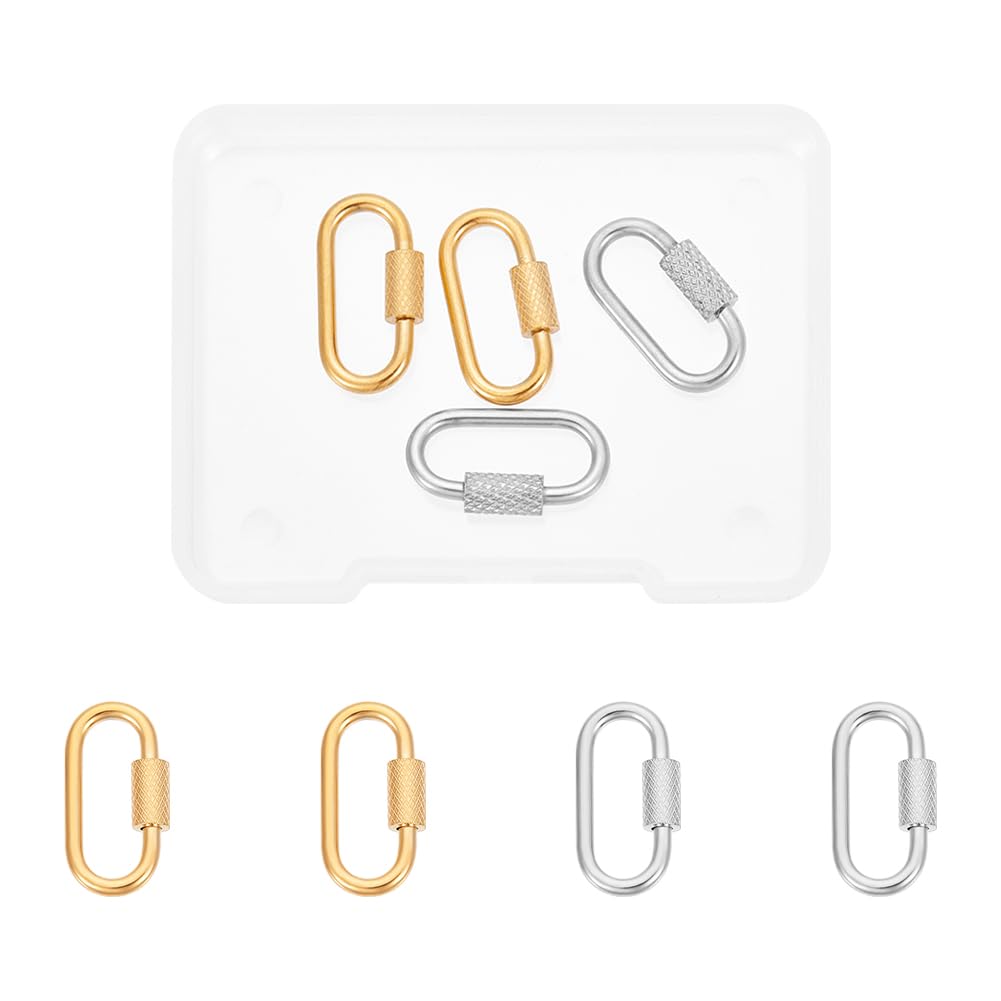 UNICRAFTALE about 4pcs 2 Colors Oval Screw Carabiner Lock Stainless Steel Screw Locking Keychain Carabiner Clasp Metal Keychain Clip Hook Quick Link for Jewelry Making Handbag DIY Accessory