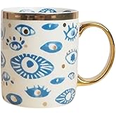 Beccalame Evil Eye Ceramics Coffee Mugs 12oz Perfect for Cappuccino Latte Tea Beer Hot and cold drinks, Coffee Cups for home and office, Dishwasher Safe (Eyes)