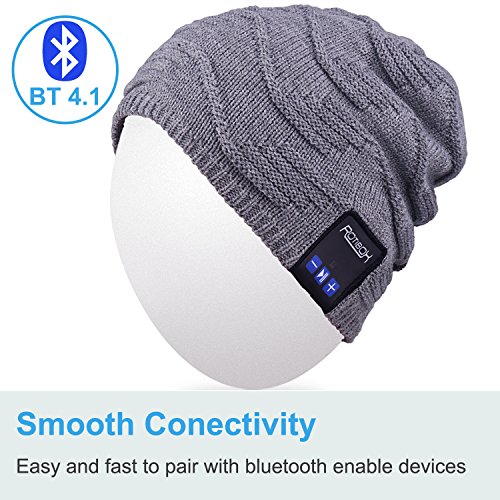 Qshell Unisex winter Bluetooth Beanie Hat Music Cap with Headphone Headset Stereo Speakers and Mic Hands Free Outdoor Sport Skinning ,Cycling ,Compatible with Iphone X/8S Android Cell Phones - Gray