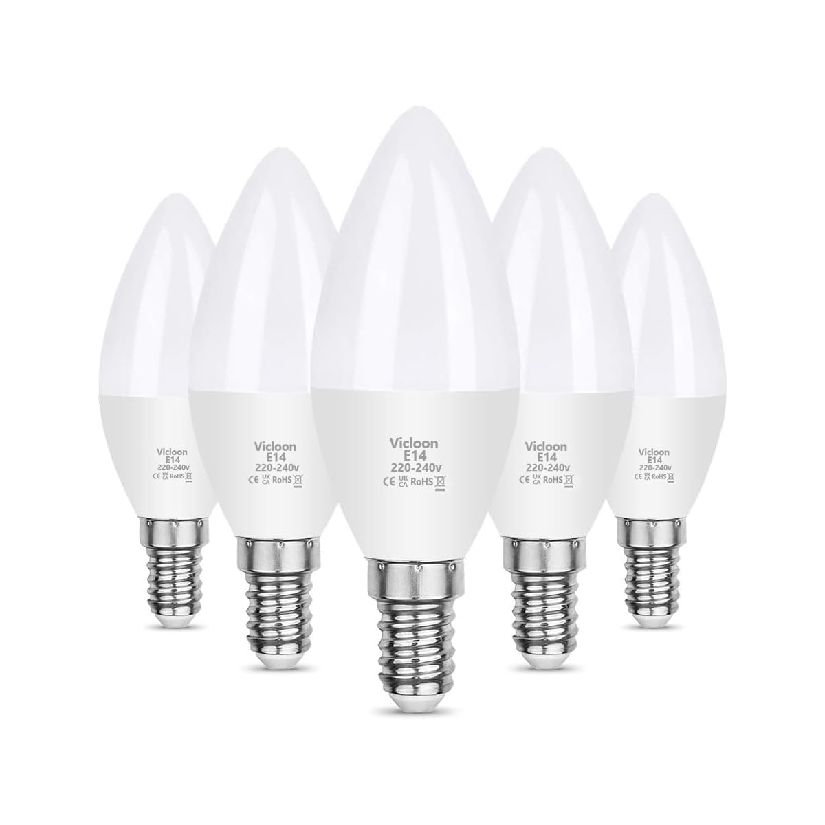 Vicloon E14 LED Candle Bulbs, 5 Pcs 5.5W C37 E14 LED Bulbs, 40W Incandescent Bulb Equivalent, 50W Halogen Bulb Equivalent, Cold White 6500K, 550LM, No Dimmable