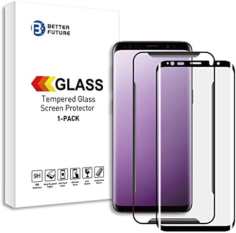 Glass Screen Protector for Samsung Galaxy S9 Plus,6.2 Inch,1 Pack,3D Curved Tempered Glass, Easy Installation Tray, Black