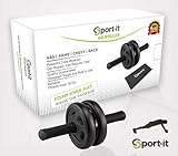 Top Quality Ab Roller + Knee Mat + BONUS Workout Guide | Sport-it Fitness Portable Ab Carver - Strong Stable Safe Rollouts - Comfortable Rubber Grips, Solid Steel Handle, 2 Wheel No Wobble Design.