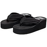 QZUnique Women Flip Flop, Thong Wedge Platform Sandals Arch Support Slippers High Heel Comfortable Cushion Shoes Summer Beach