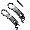 Kewucn 2 PCS Car Keychain, Anti-Lost Leather Auto Key Fob Holder with D-Ring, Sturdy Metal Vehicle Key Chain, Car Accessories (Black+Black)