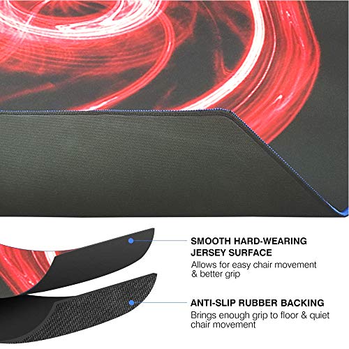 Homek Gaming Chair Floor Mat, 47" x 47" Office Computer Chair Mat | Heavy Duty Floor Protector with Non-Slip Backing, Noise Cancelling for Carpeted Hardwood Floor - Cool Red Lightning
