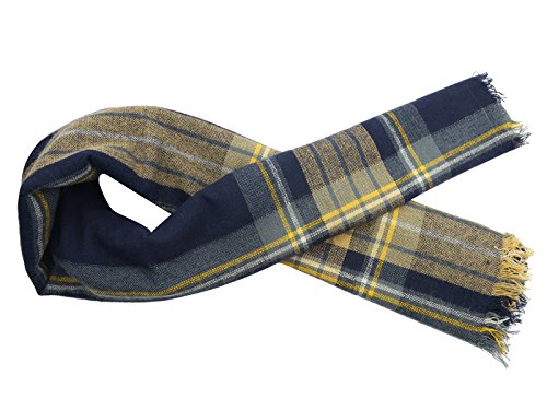 Women's Soft Warm Plaid Tartan Tassels Scarf Fall Winter Large Checked Blanket Scarves Wrap Shawl Pashminas Yellow Navy
