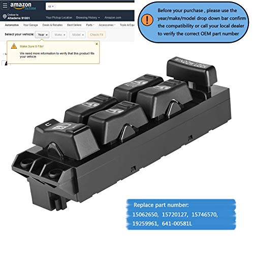 Front Driver Side Master Power Window Switch 19259961 15062650 Compatible for 2000-2002 Chevy Silverado Suburban Cadillac Escalade GMC Sierra Yukon XL Denali