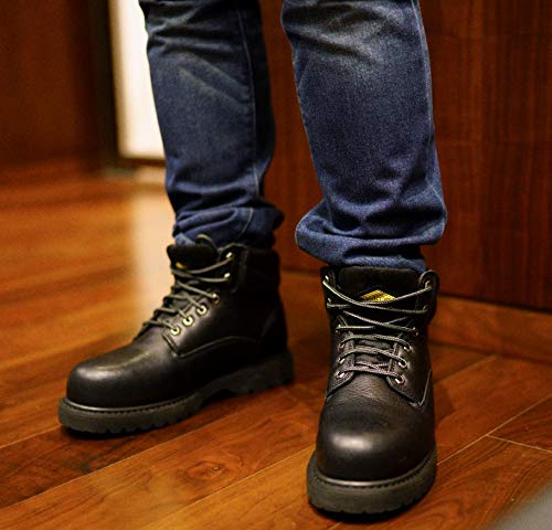 Steel Toe Work Boots for Men 6" - Safety Shoes Slip Resistant & Electrical Hazard Work Boots (7, Black)