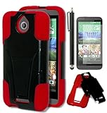 HTC Desire 510 Case, Bastex Heavy Duty Hybrid Protective Case - Soft Red Silicone Cover with Hard Black Kickstand [T-Stand] Case for HTC Desire 510 **INCLUDES A SCREEN PROTECTOR AND STYLUS!**