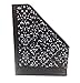 EasyAPG Heavy Duty Metal Magazine File Holder - Carved Hollow Flower Pattern Design, No Assembly Desk Organizer for Legal Size Files, Home Office Storage Rack, Black