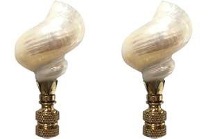 ROYAL DESIGNS, INC. Royal Designs Natural Seashell 3" Lamp Finial for Lamp Shade, White Shell, Polished Brass Base - Set of 2
