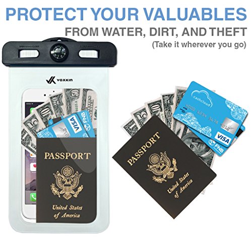 Voxkin Premium Quality Universal Waterproof Case Including Armband ✚ Compass ✚ Lanyard - Best Water Proof, Dustproof, Snowproof Bag for iPhone 6S, 6, 6 Plus, 5, Galaxy S6 S5 Note 4 or Any Phone