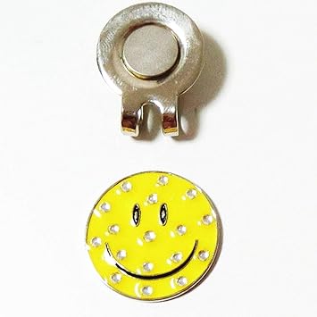 Amazon ゴルフマーカー スマイル 顔 笑顔 キラキラ 黄色 イエローマグネット 磁石 ハットクリップ キャップクリップ 付 ボールマーカー かわいい おしゃれ プレゼント かっこいい Gma079 Silver Yard ゴルフマーカー